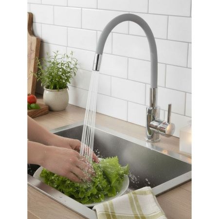 Смеситель для кухни Gross Aqua ColorFlex 3241508G с гибким изливом серый
