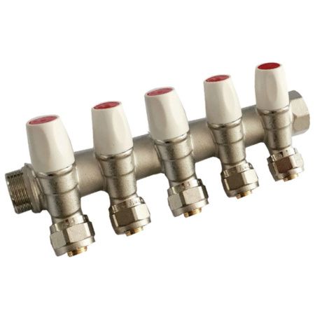 Коллектор регулирующий под углом 45° 3/4" Вн/Нр х16 цанга Tim MR135N-3/4-C-5 на 5 выходов