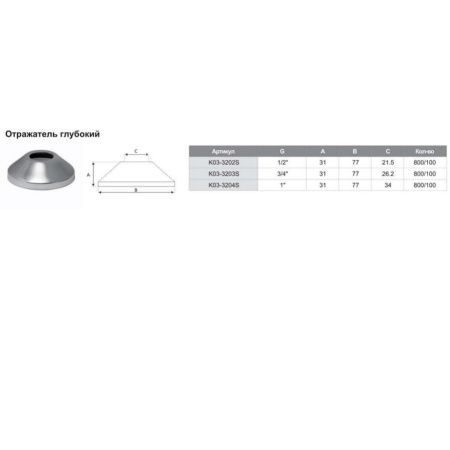 Отражатель глубокий TIM K03-3202S 1/2