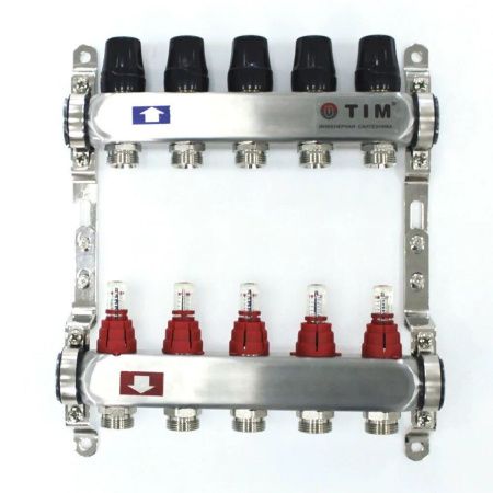 Коллекторная группа с расходомерами 1" Tim KDS5006 Квадрат на 6 ходов