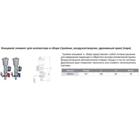 Торцевой набор для коллекторной группы Tim M306-4 для подачи и обратного контура