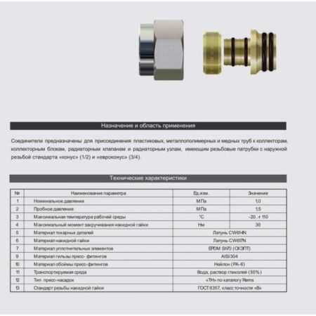 Евроконус соеденитель коллекторный для PE-RT трубы 20 (2.0) Х 3/4