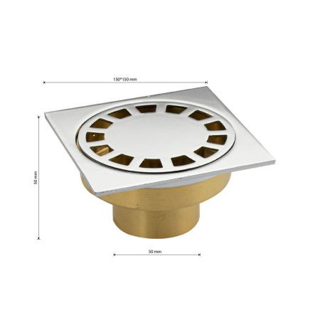 Трап Санакс латунный 150х150  выход 50мм вертикальный нижняя часть-бронза 00055