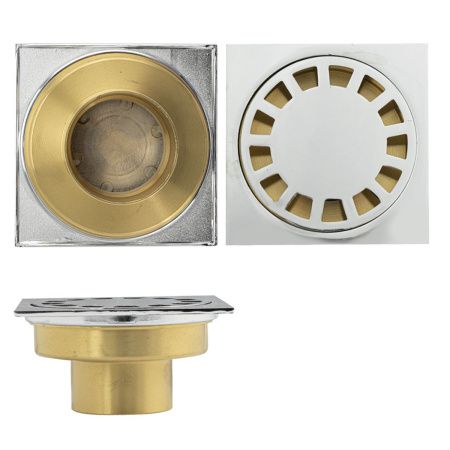 Трап Санакс латунный 150х150  выход 50мм вертикальный нижняя часть-бронза 00055