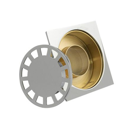 Трап Санакс латунный 150х150  выход 50мм вертикальный нижняя часть-бронза 00055