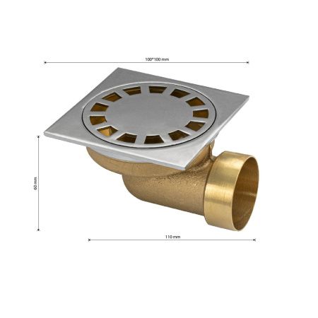 Трап Санакс латунный 100х100 выход 50мм горизонтальный нижняя часть-бронза 00033