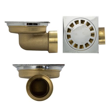 Трап Санакс латунный 100х100 выход 50мм горизонтальный нижняя часть-бронза 00033