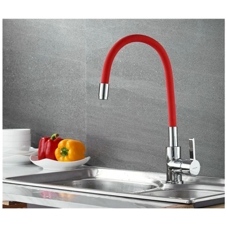 Смеситель для кухни Ledeme Rainbow L4898-1 с гибким изливом красный