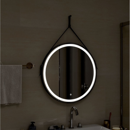 Зеркало для ванной Millenium ЗЛП985 D 500 LED подсветка на ремне из натуральной кожи черного цвета