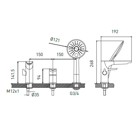 Смеситель для ванны Gross Aqua Space 1209288С врезной