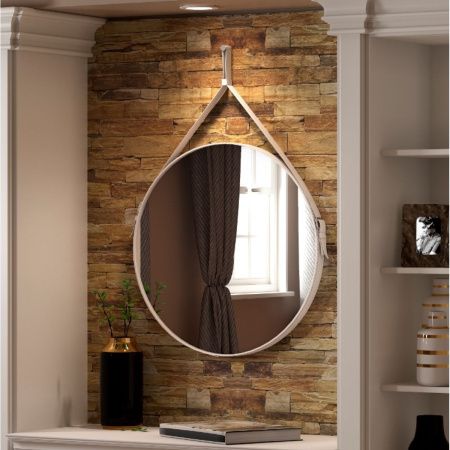 Зеркало  Ритц D 500 на ремне из натуральной кожи белого цвета Зеркало  Ритц D 500 на ремне из натуральной кожи белого цвета