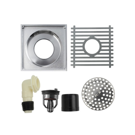 Трап MAGNUS латунный 100х100 выход 50 мм, хром, вертикальный-крышка литая, с подключ слива стир. машины 00082