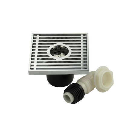 Трап MAGNUS латунный 100х100 выход 50 мм, хром, вертикальный-крышка литая, с подключ слива стир. машины 00082