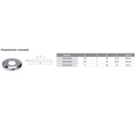 Отpaжaтeль плоский TIM K03-0702S 1/2