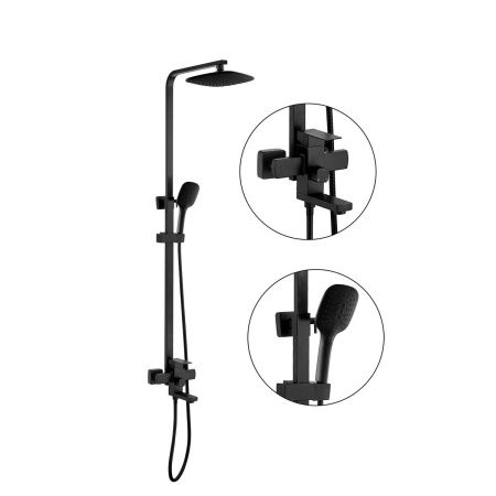 Душевая система FASHUN A52402-7 Черная со смесителем с тропическим душем из нержавеющей стали