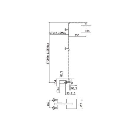 Душевая система FASHUN A52402-7 Черная со смесителем с тропическим душем из нержавеющей стали