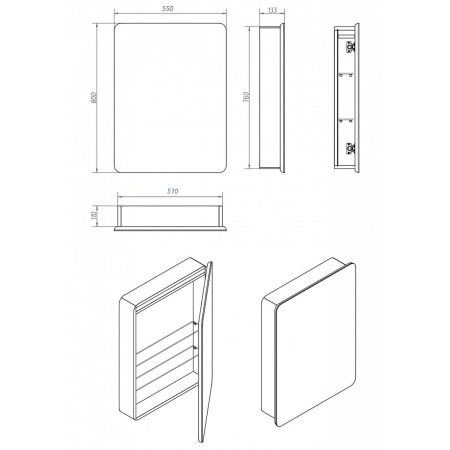 Зеркало-шкаф Elliott МВК016 550х800 LED подсветка сенсорный выключатель