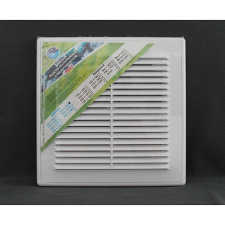 Космовент Решетка вентиляционная 210х210 в рамке с москитной сеткой пластиковая белая арт.ЛР210 (100)