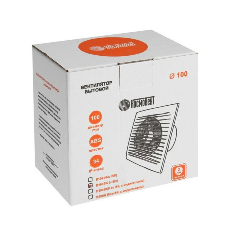 Вентилятор В100ВК Космовент (D100 мм, 94 м3/ч, с выключателем, антимоскитная сетка) 16 шт/кор.