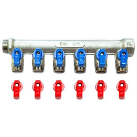 Коллектор никелированный 3/4"х1/2" Вн/Нр Tim MV-3/4-N-6 на 6 выходов под евроконус