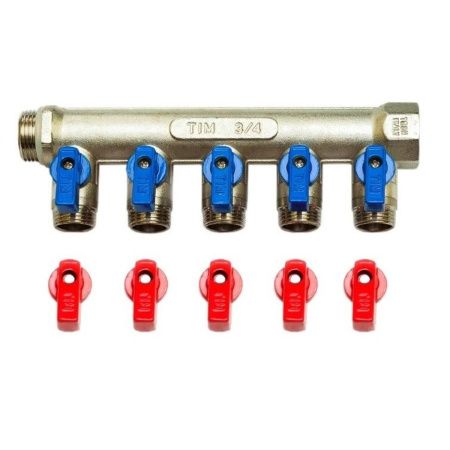 Коллектор никелированный 3/4"х1/2" Вн/Нр Tim MV-3/4-N-5 на 5 выходов под евроконус