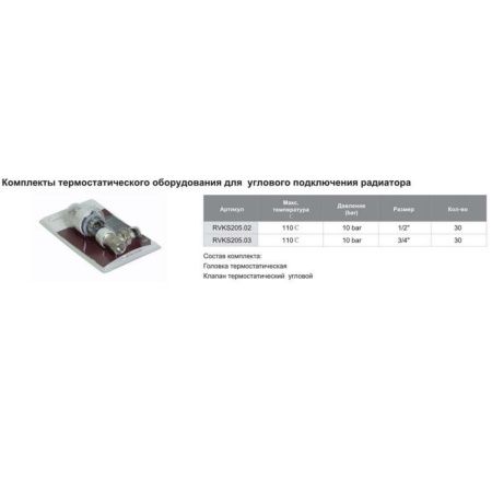 Комплекты термостатического оборудования для углового подключения радиатора (клапан термостатический , термоголовка.) 1/2