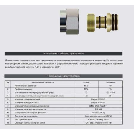 Евроконус соеденитель коллекторный для PE-RT трубы 16 (2.0) х 1/2