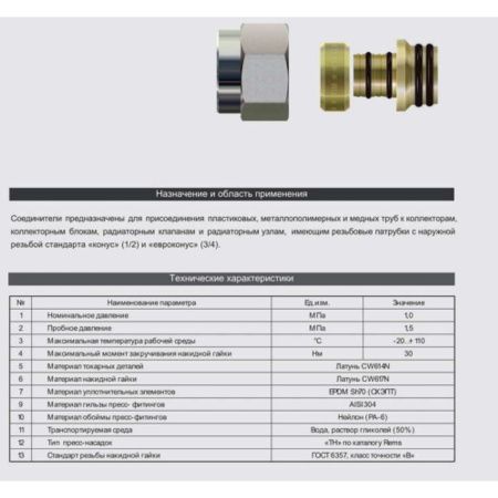 Eвроконус соеденитель коллекторный для PEX трубы 16 (2,2) х 3/4