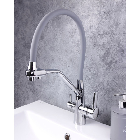 Смеситель для кухни Fashun A4382-12 с гибким изливом серый