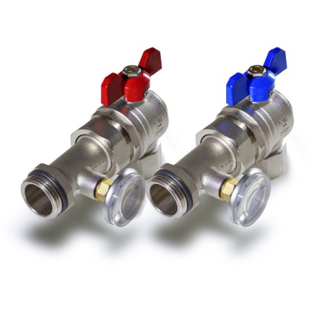 Кран шаровой угловой с накидной гайкой и термометром 1" Tim-M319-4 для подачи и обратного контура