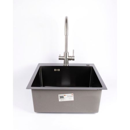 Мойка для кухни врезная GERHANS RK35050B графи из нержавеющей стали, 50х50 см с сифоном