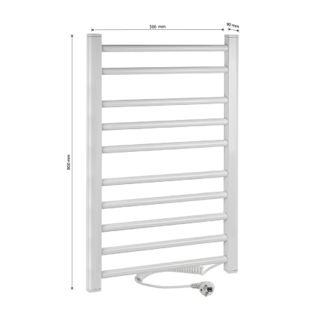 Полотенцесушитель BRIMIX 08030W Белый глянец электрический лесенка 800 х 500 х 90 мм на 10 перекладин, 260 W