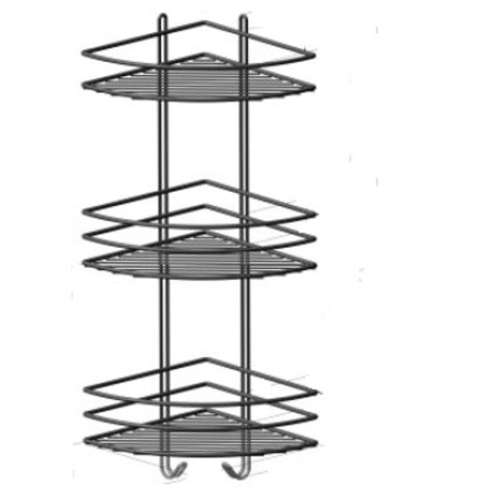 Полка угловая 3х ярусная с вешалками Черный 200х200х585 П03321 (10)