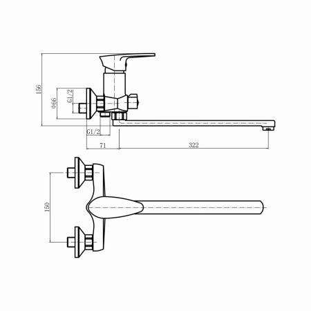 Смеситель для ванны PLStart PL2205-17 графит
