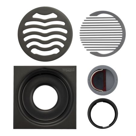 Трап MAGNUS 1161 графит 100х100 выход 50 мм с сухим затвором из нержавеющей стали