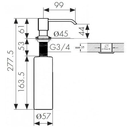Дозатор для кухонной мойки врезной LEDEME L405-1 Нержавеющая сталь 240 мл (40)