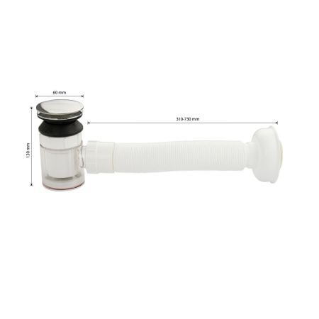 Сифон для мойки, раковины Санакс 4001  автомат с гофрой пластик АБС с хромированной верехней частью из латуни