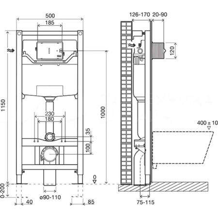 Комплект инсталляция OLI 120 ECO  mechanic + кнопка слива Slim черная Matte, пластик 879236mSL03