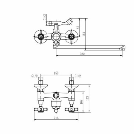 Смеситель для ванны FASHUN A2124 с длинным изливом 320 мм