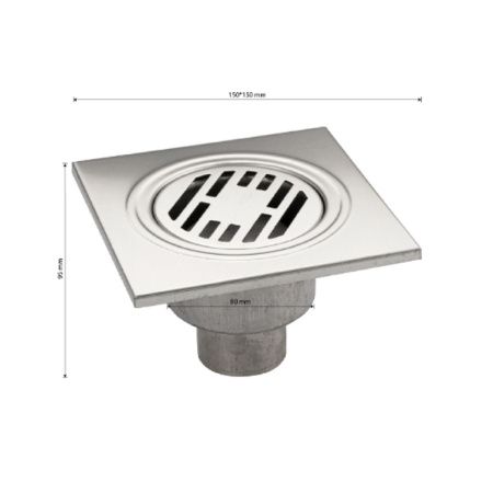 Трап Санакс 00022 из нержавеющей стали 150х150 выход 50 мм вертикальный нижняя часть-бронза