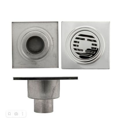 Трап Санакс 00022 из нержавеющей стали 150х150 выход 50 мм вертикальный нижняя часть-бронза