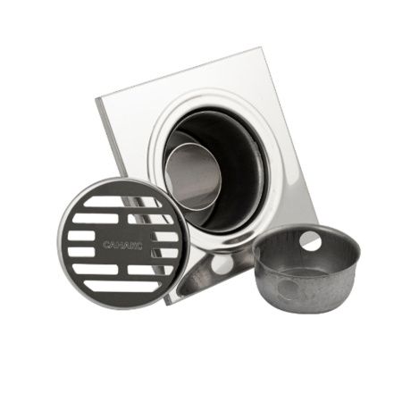 Трап Санакс 00022 из нержавеющей стали 150х150 выход 50 мм вертикальный нижняя часть-бронза