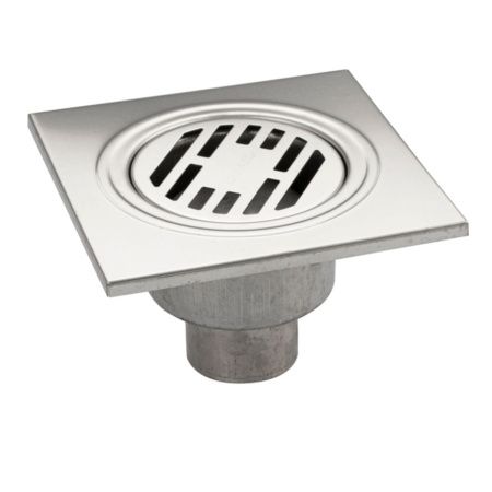 Трап Санакс 00022 из нержавеющей стали 150х150 выход 50 мм вертикальный нижняя часть-бронза