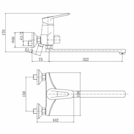 Смеситель для ванны FASHUN A2207 с длинным изливом 320 мм