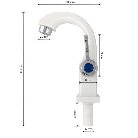Кран BRIMIX на одну воду  пластиковый БЕЛЫЙ, флажок- металлокерамика 668