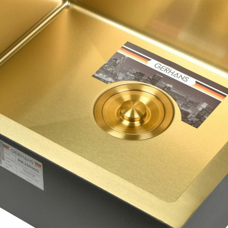 Мойка для кухни врезная GERHANS RK35050G золотая из нержавеющей стали, 50х50 см с сифоном