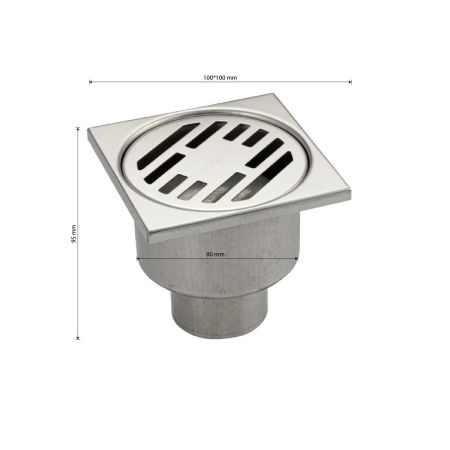Трап Санакс 00020 из нержавеющей стали 100х100 выход 50 мм вертикальный