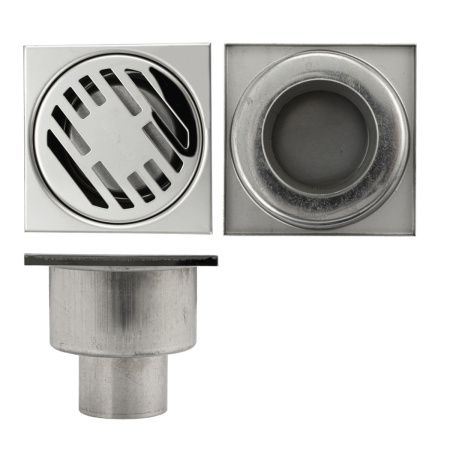 Трап Санакс 00020 из нержавеющей стали 100х100 выход 50 мм вертикальный