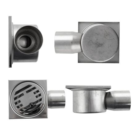 Трап Санакс 00021 из нержавеющей стали 100х100 выход 50 мм горизонтальный