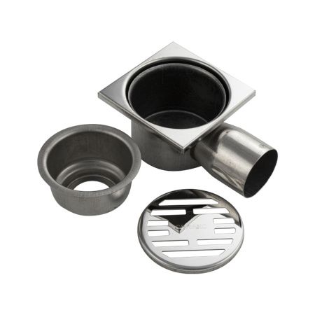 Трап Санакс 00021 из нержавеющей стали 100х100 выход 50 мм горизонтальный